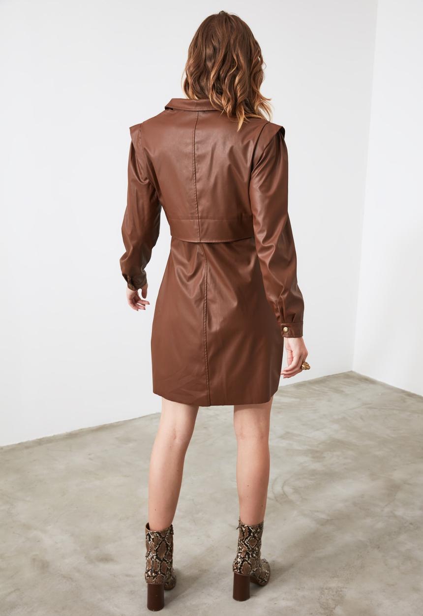Trendyol - Leather looking dress - brown