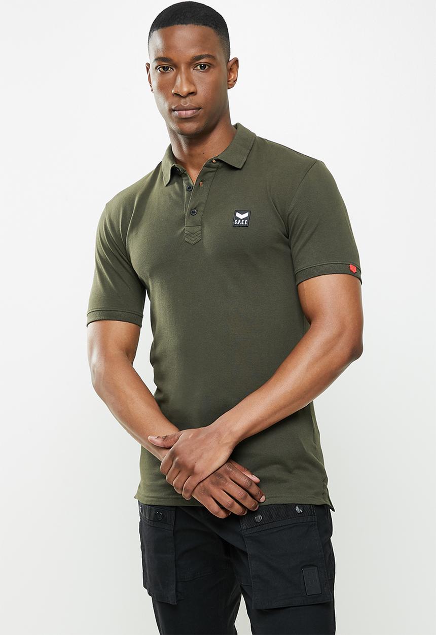 S.P.C.C - Cayenne slimline fit side slit straight hem polo - dark moss