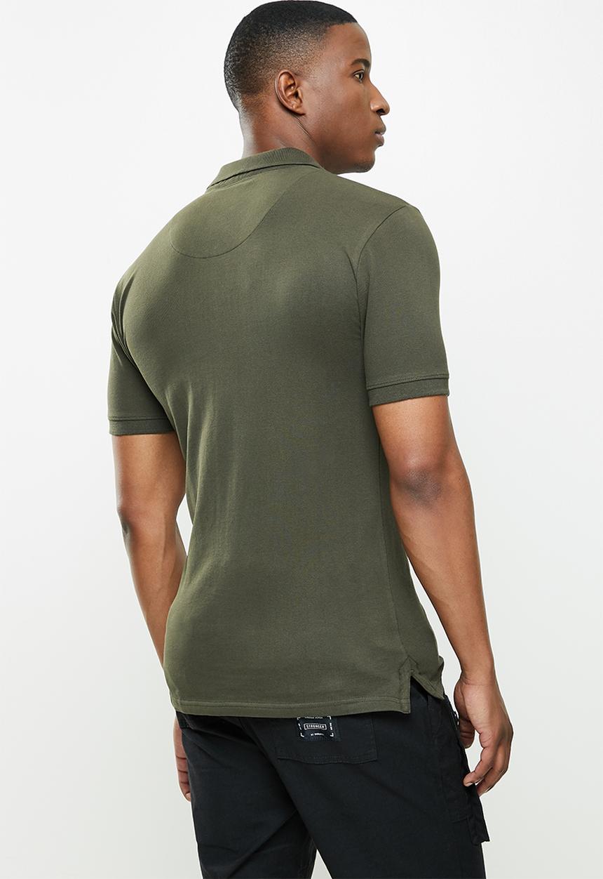 S.P.C.C - Cayenne slimline fit side slit straight hem polo - dark moss