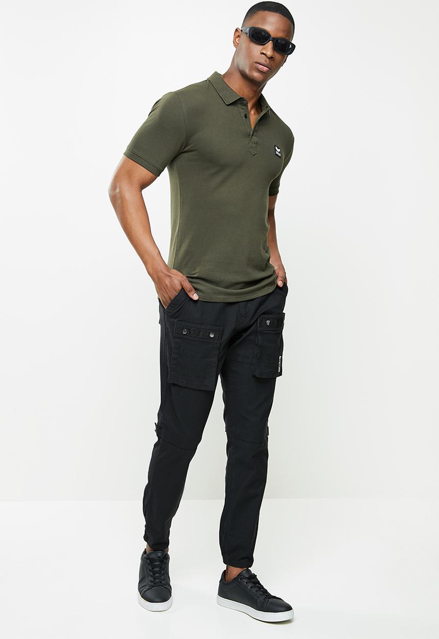 S.P.C.C - Cayenne slimline fit side slit straight hem polo - dark moss