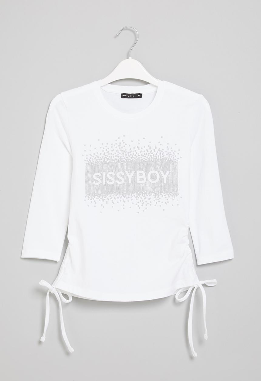 SISSY BOY - Fitted logo top with 3/4 sleeves & ruching - white