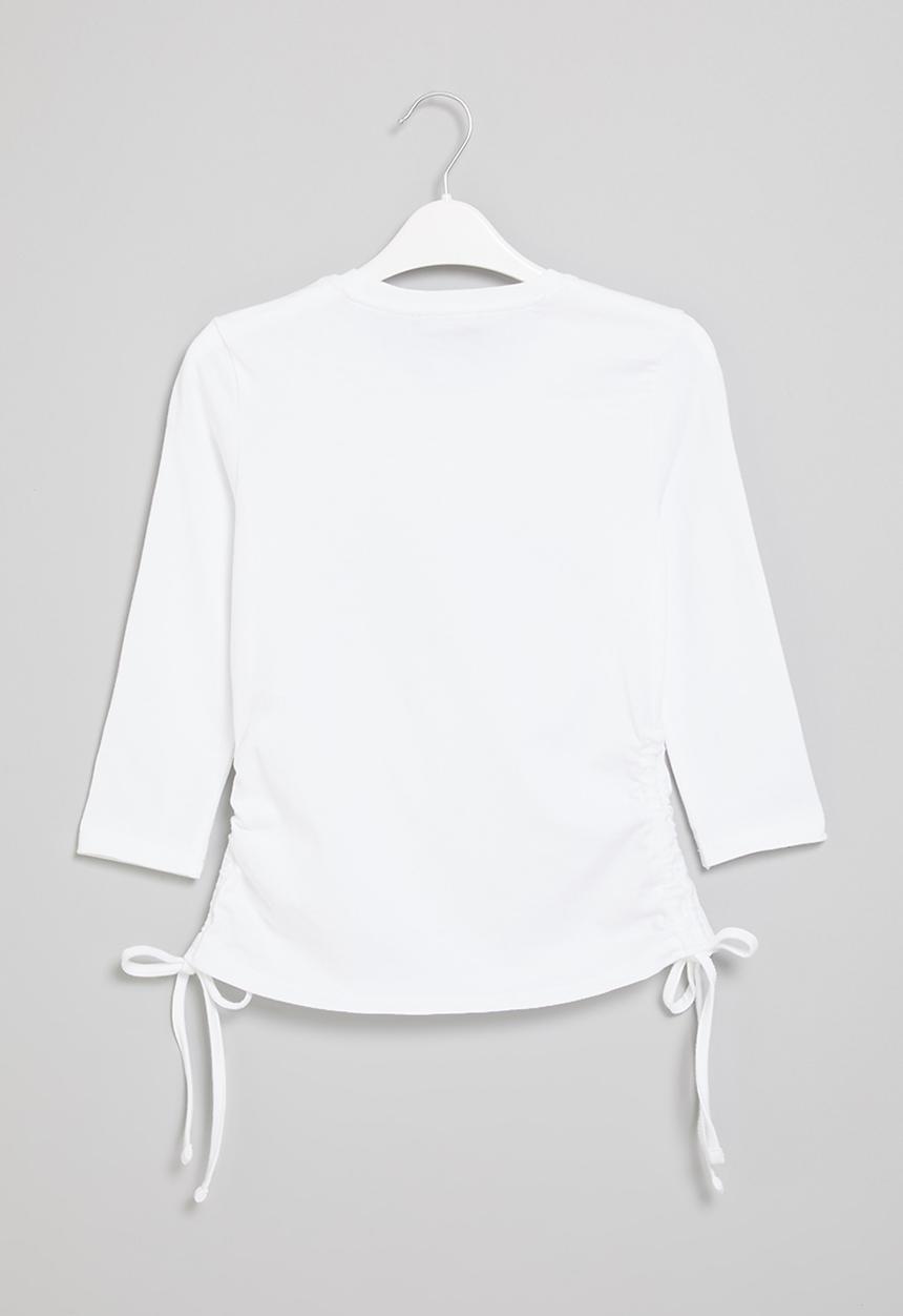 SISSY BOY - Fitted logo top with 3/4 sleeves & ruching - white