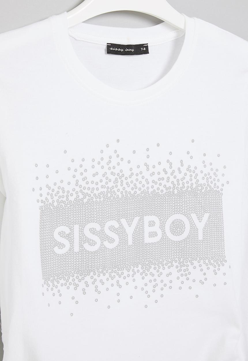 SISSY BOY - Fitted logo top with 3/4 sleeves & ruching - white