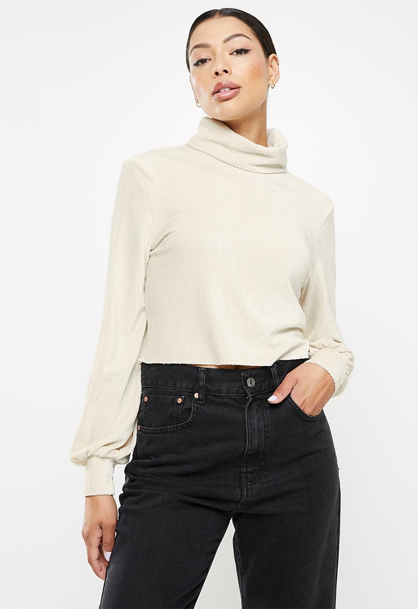Glamorous - Ladies top - cream verlour rib