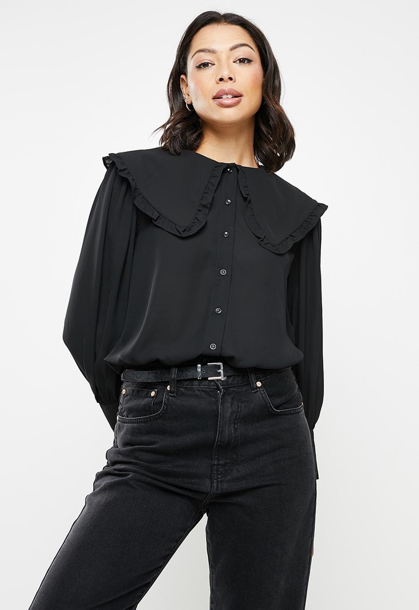 ONLY - Petunia long sleeve collar top - black