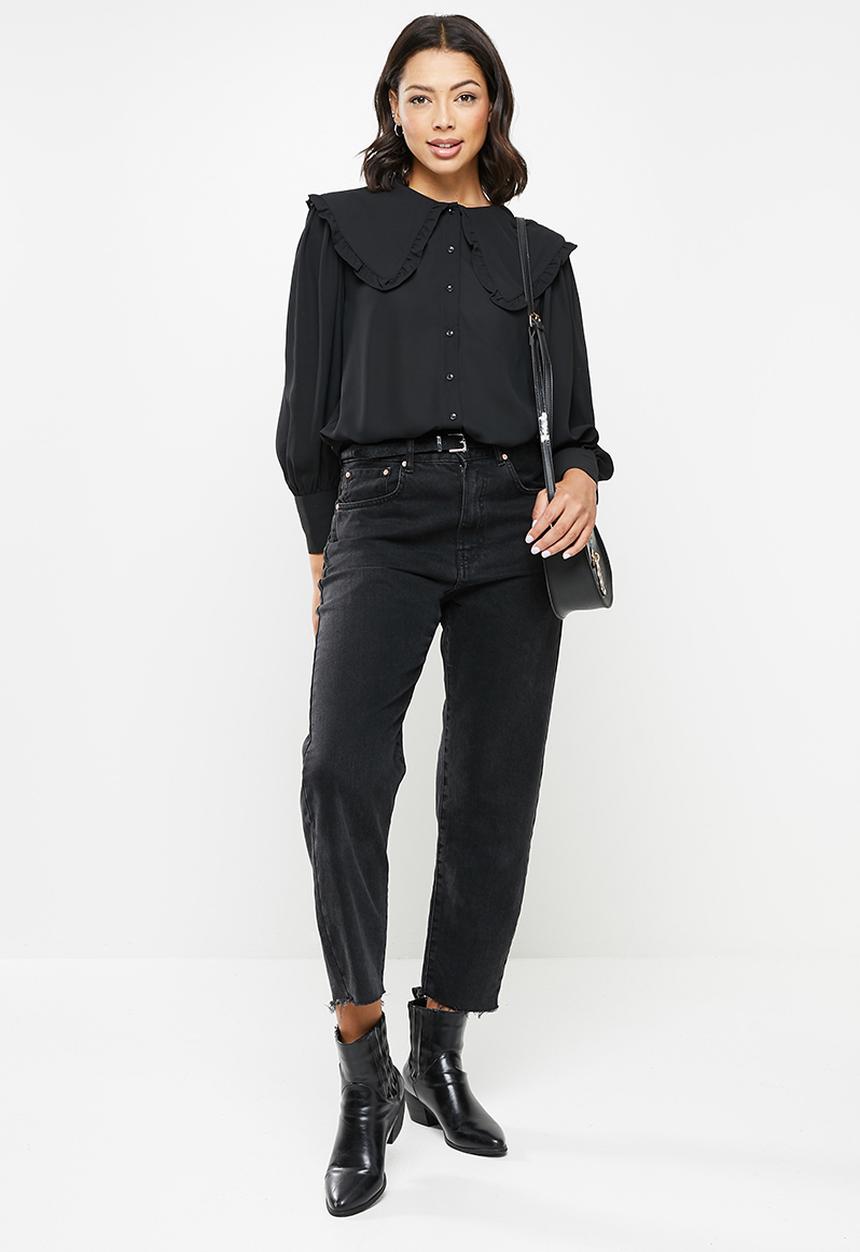 ONLY - Petunia long sleeve collar top - black