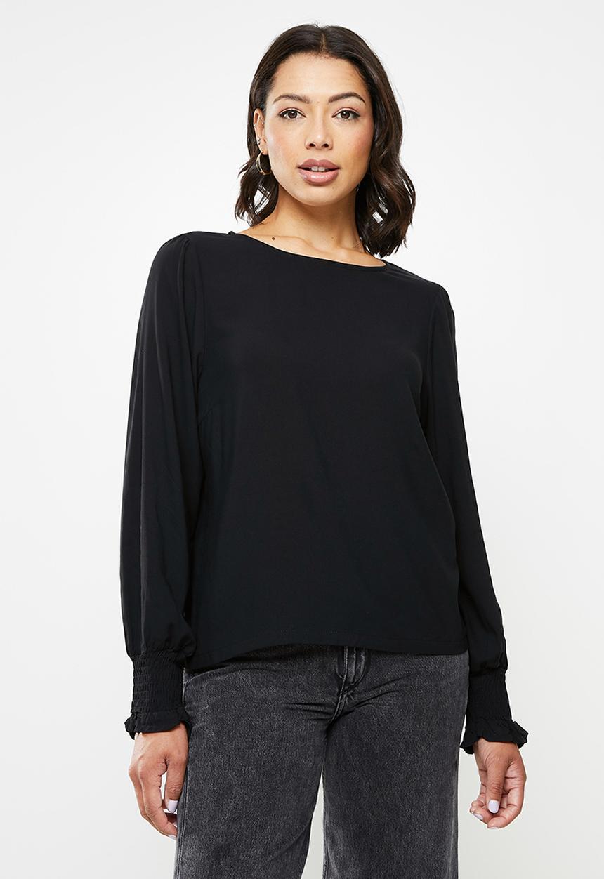 ONLY - Nova life long sleeve ida smock top - black