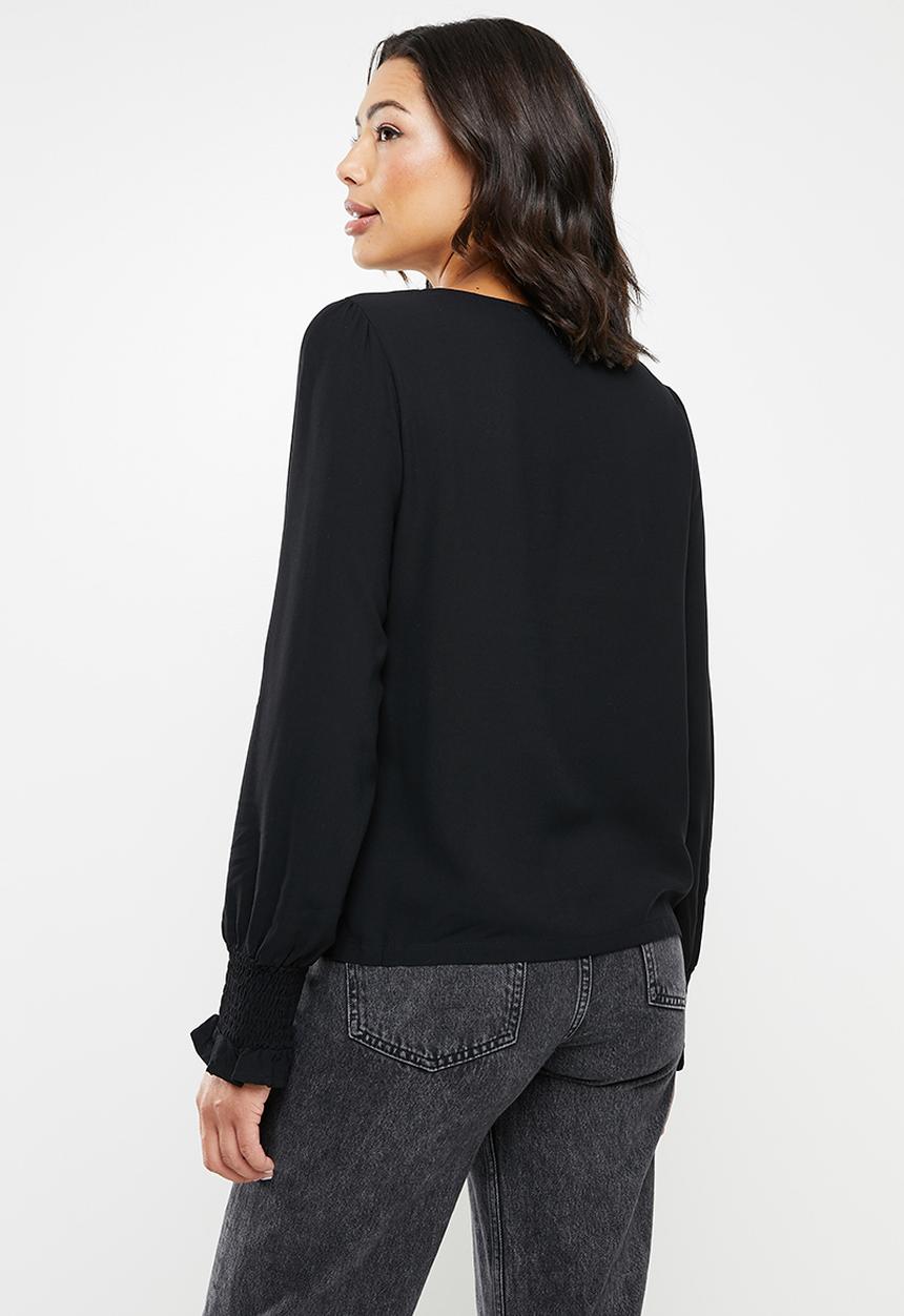 ONLY - Nova life long sleeve ida smock top - black