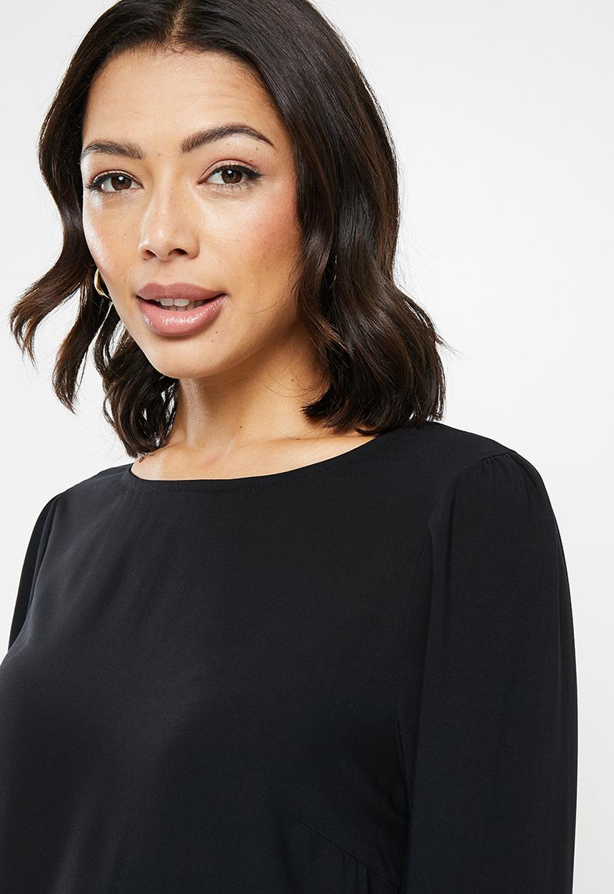 ONLY - Nova life long sleeve ida smock top - black