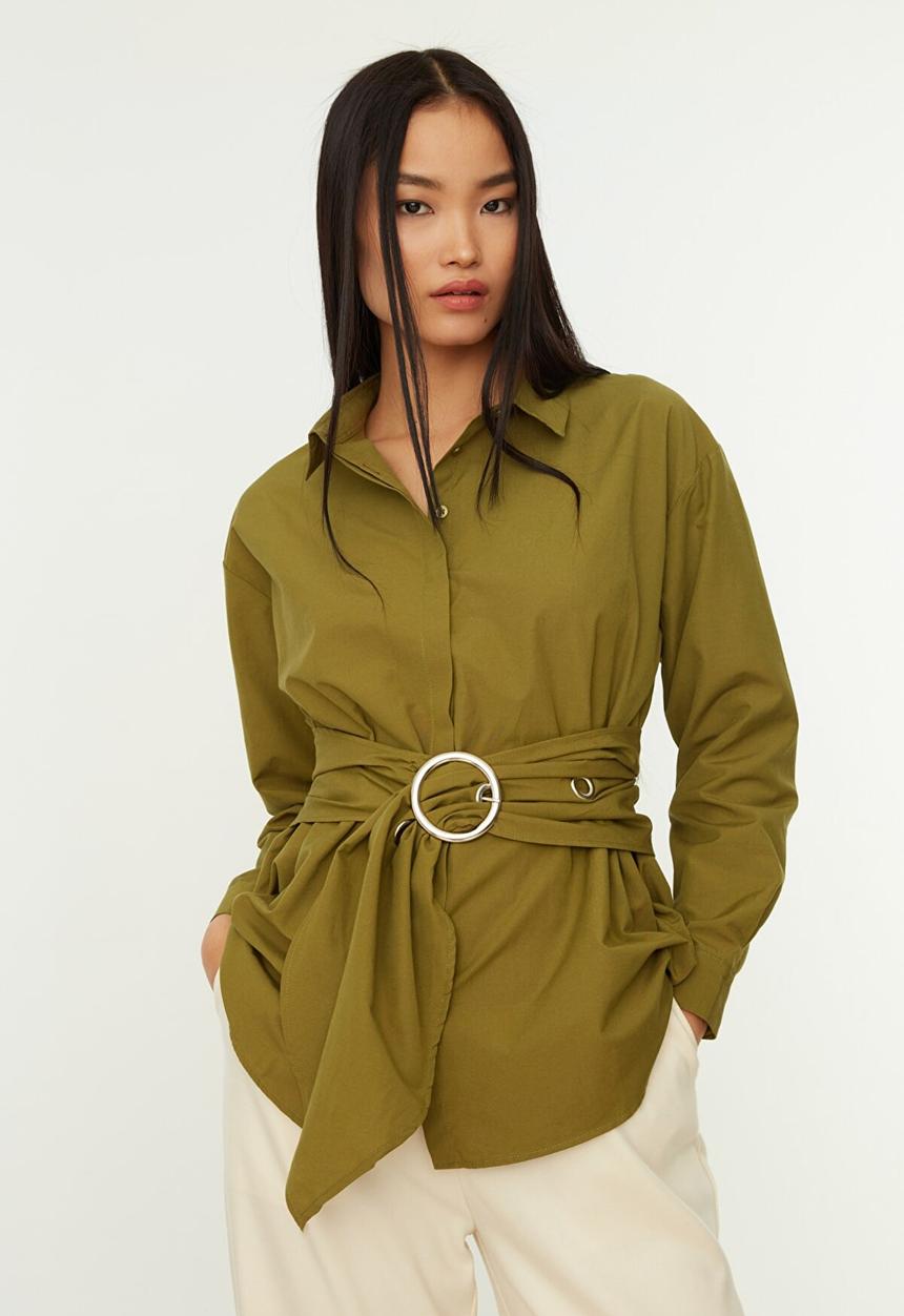 Trendyol - Buckle detailed shirt  - khaki
