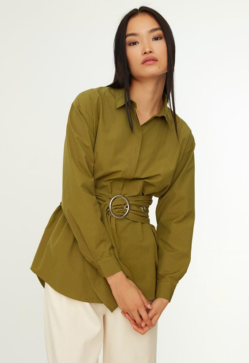Trendyol - Buckle detailed shirt  - khaki