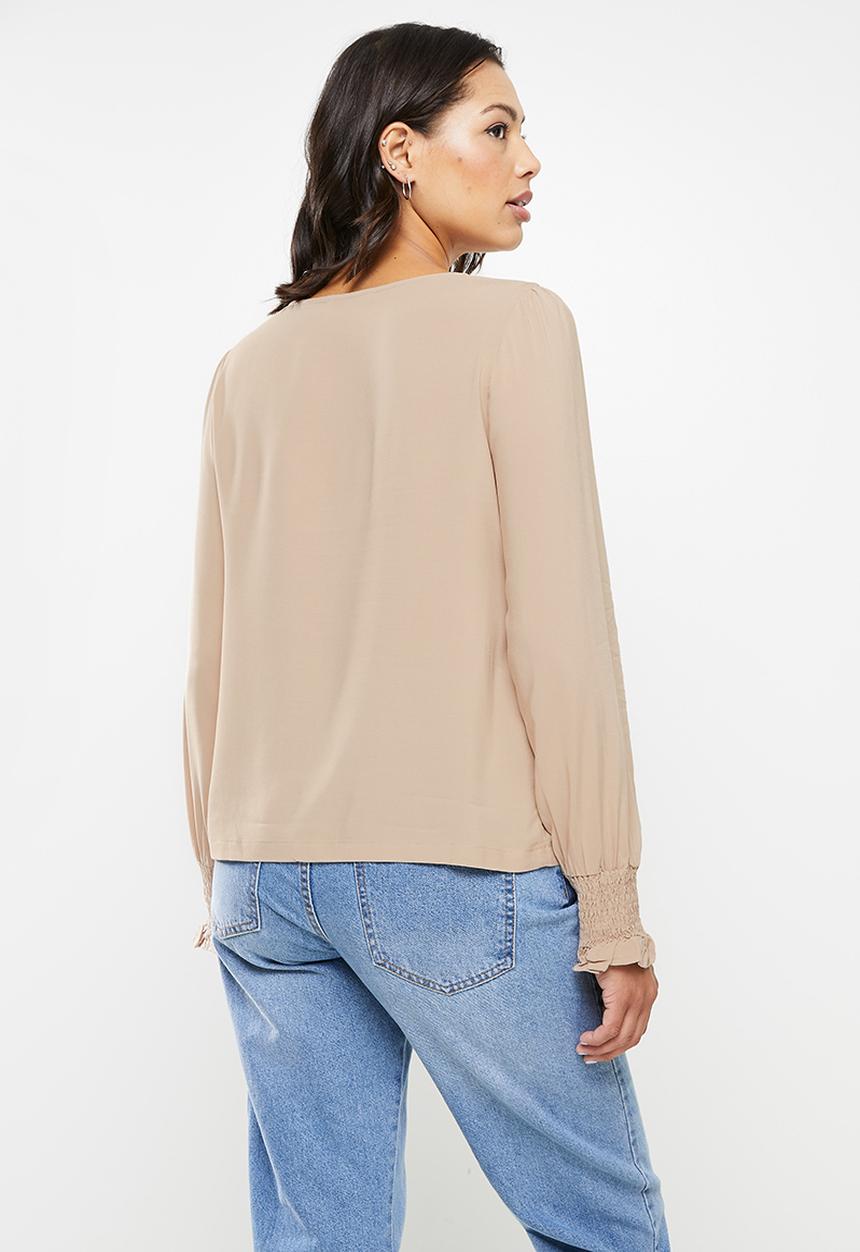 ONLY - Nova life long sleeve ida smock top - warm taupe