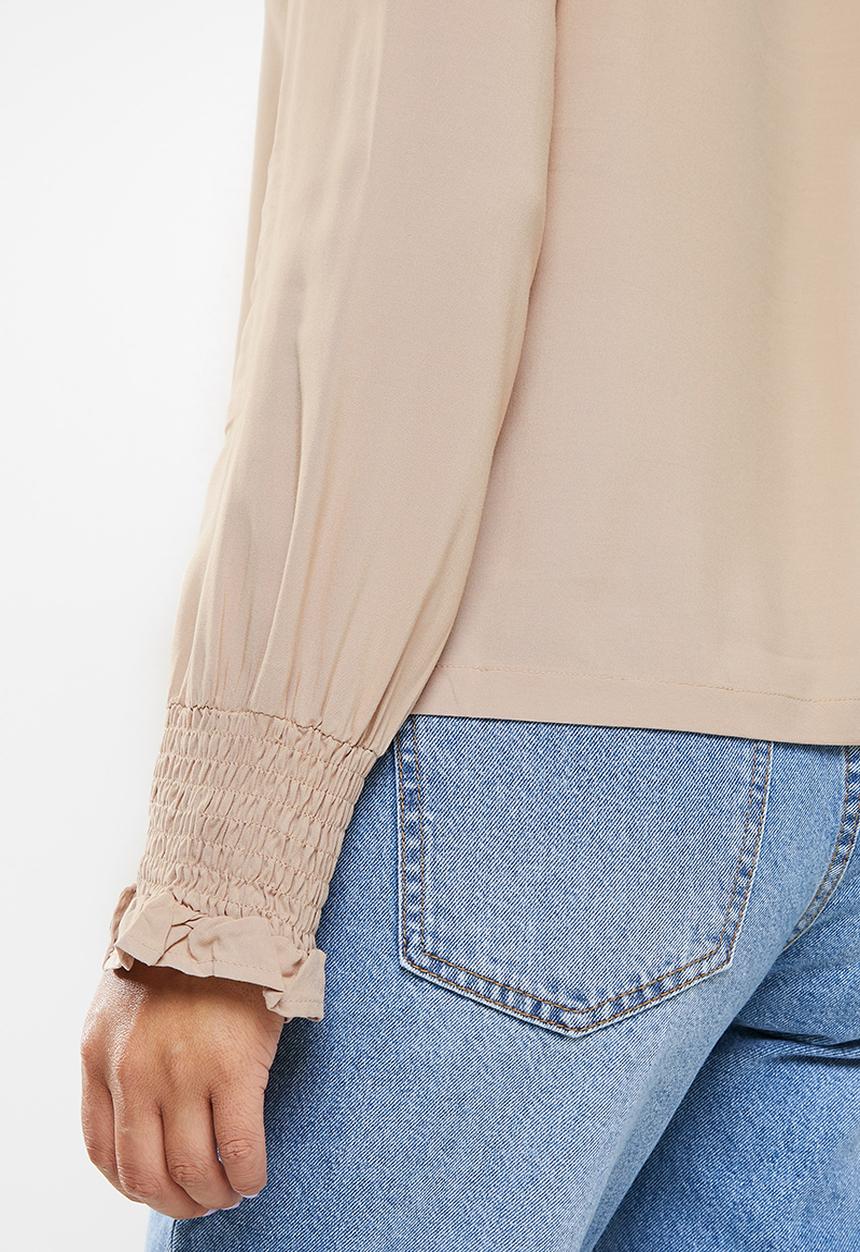 ONLY - Nova life long sleeve ida smock top - warm taupe