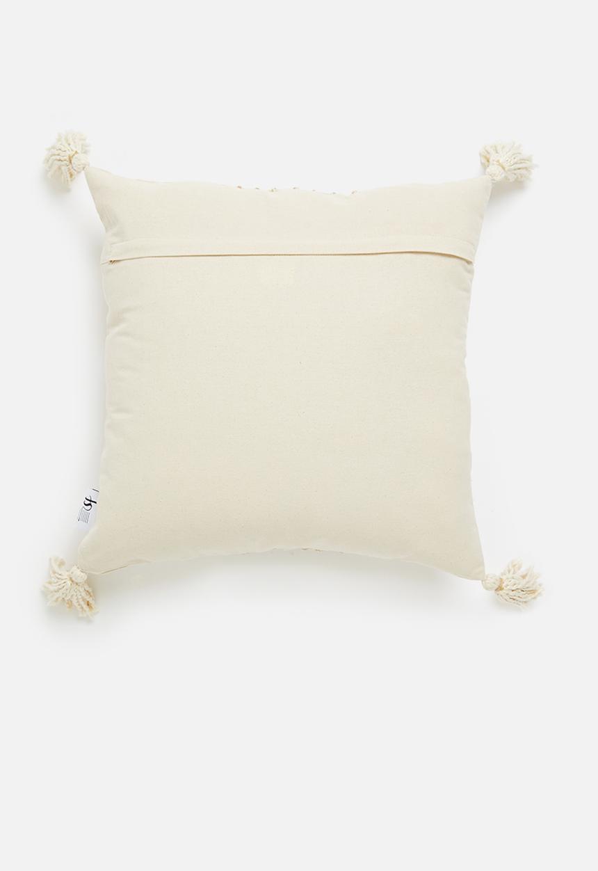 Sixth Floor - Tassel tufted Cord embroidery cushion cover - stone