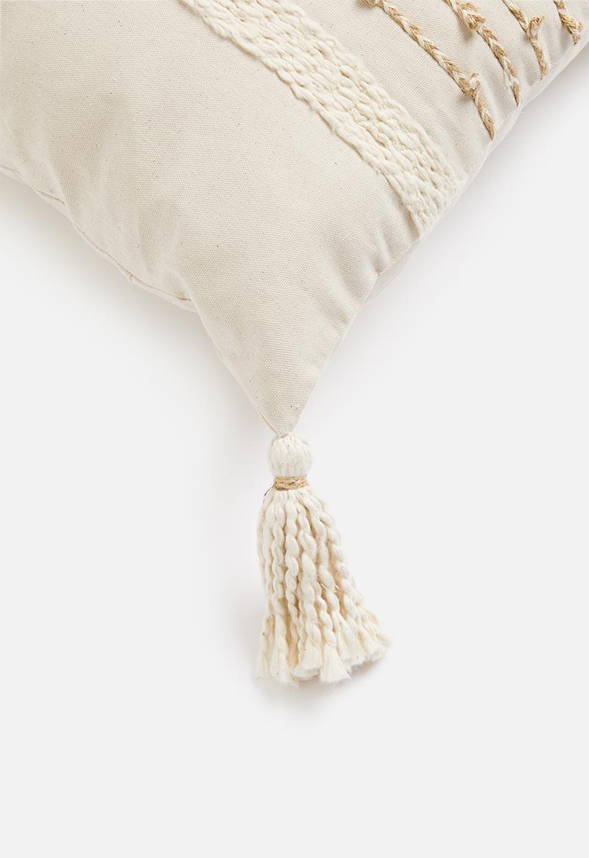 Sixth Floor - Tassel tufted Cord embroidery cushion cover - stone