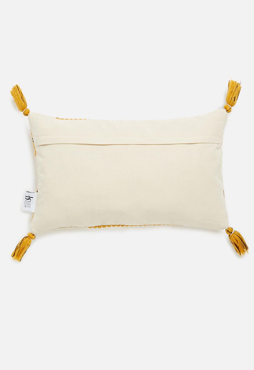 Sixth Floor - Tassel Woven cushion cover- stone & mustard
