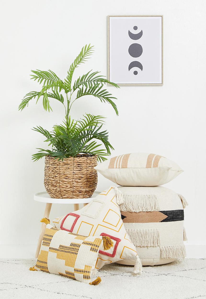 Sixth Floor - Tassel Woven cushion cover- stone & mustard