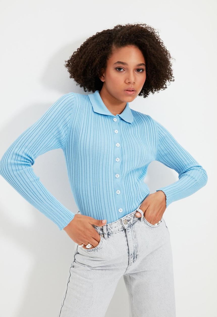 Trendyol - Buttoned knitwear sweater cardigan  - blue