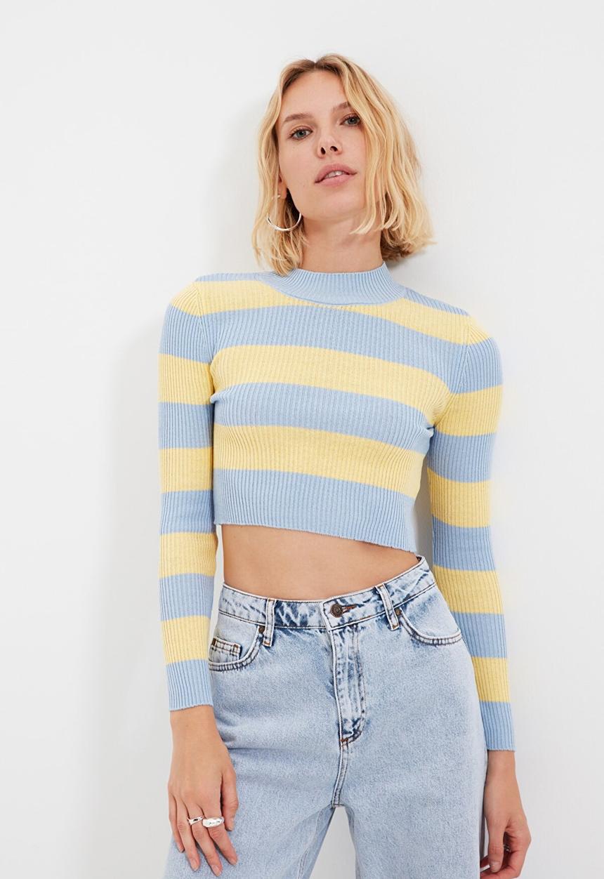 Trendyol - Striped knitwear  sweater - blue & yellow 