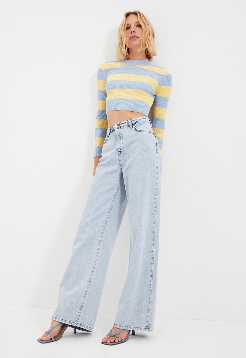 Trendyol - Striped knitwear  sweater - blue & yellow 