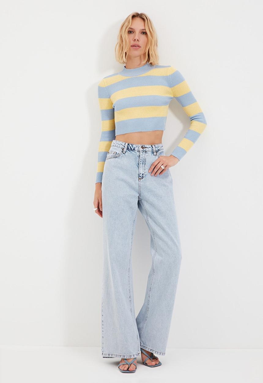 Trendyol - Striped knitwear  sweater - blue & yellow 
