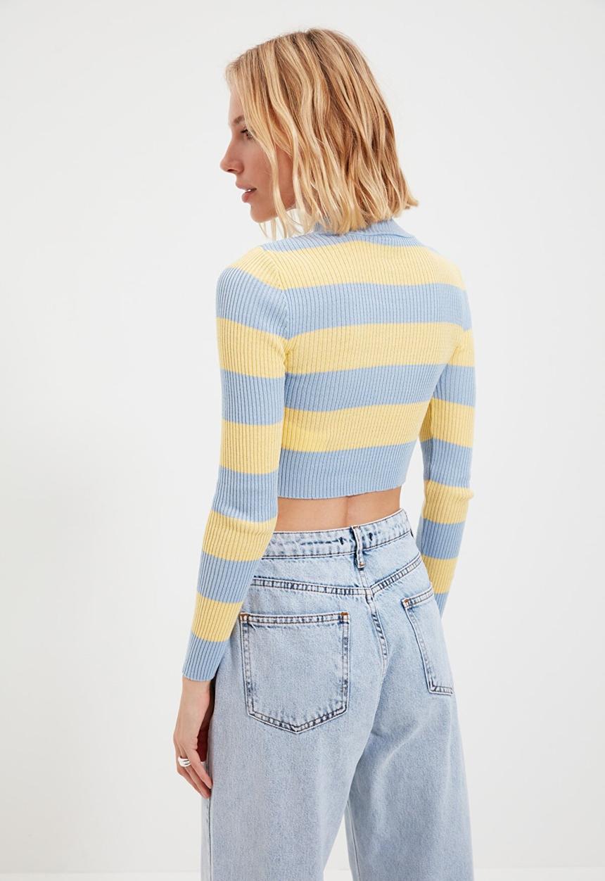 Trendyol - Striped knitwear  sweater - blue & yellow 