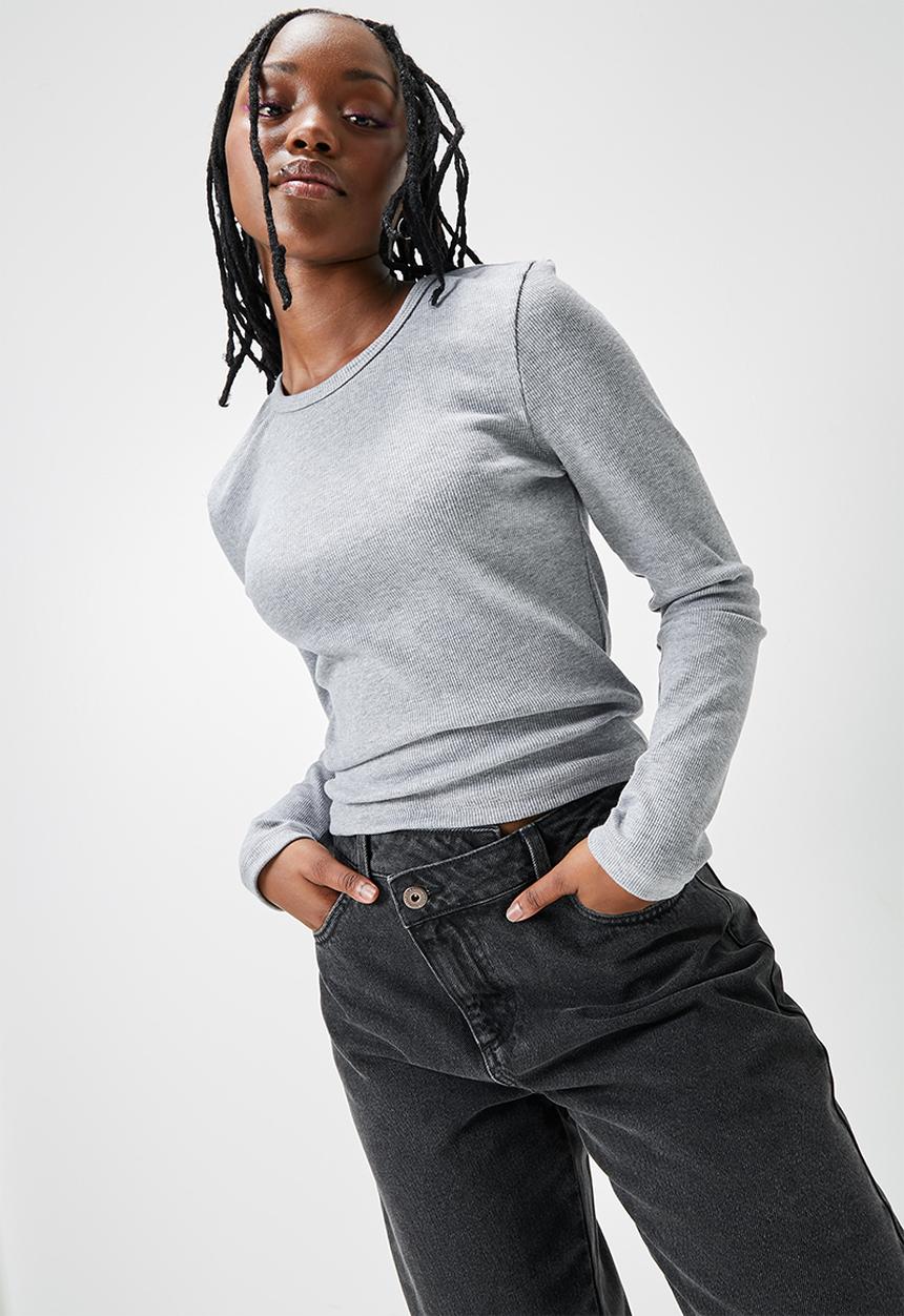 Blake - Basic meet and greet crew long sleeve tee - grey melange