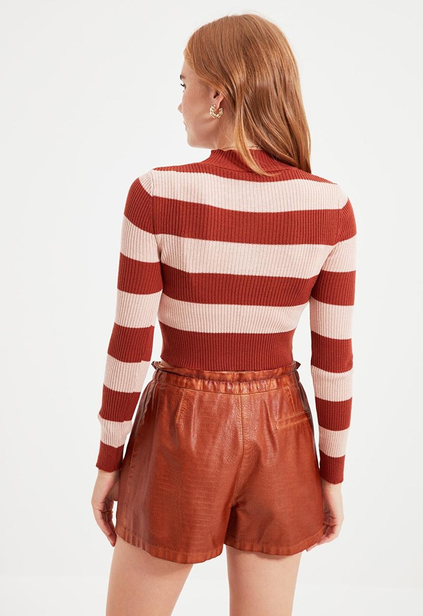 Trendyol - Striped knitwear sweater - brick & beige 