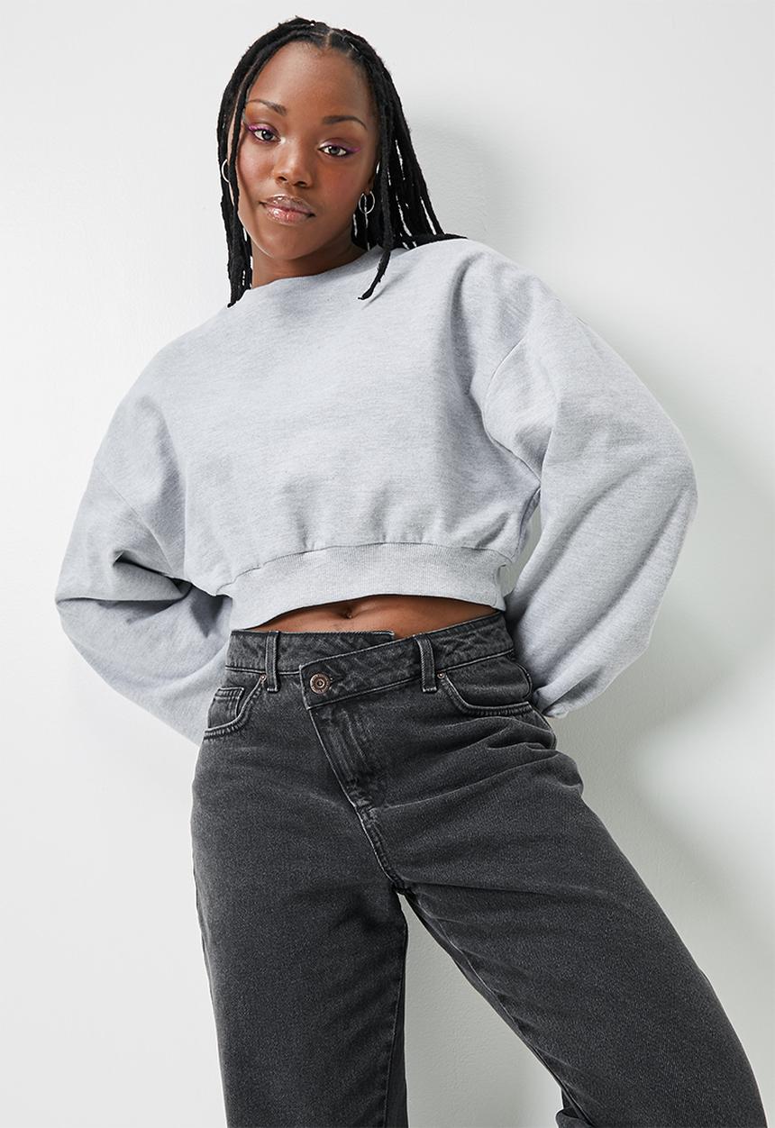 Blake -  Co-Ord Cropped crew sweat - grey melange