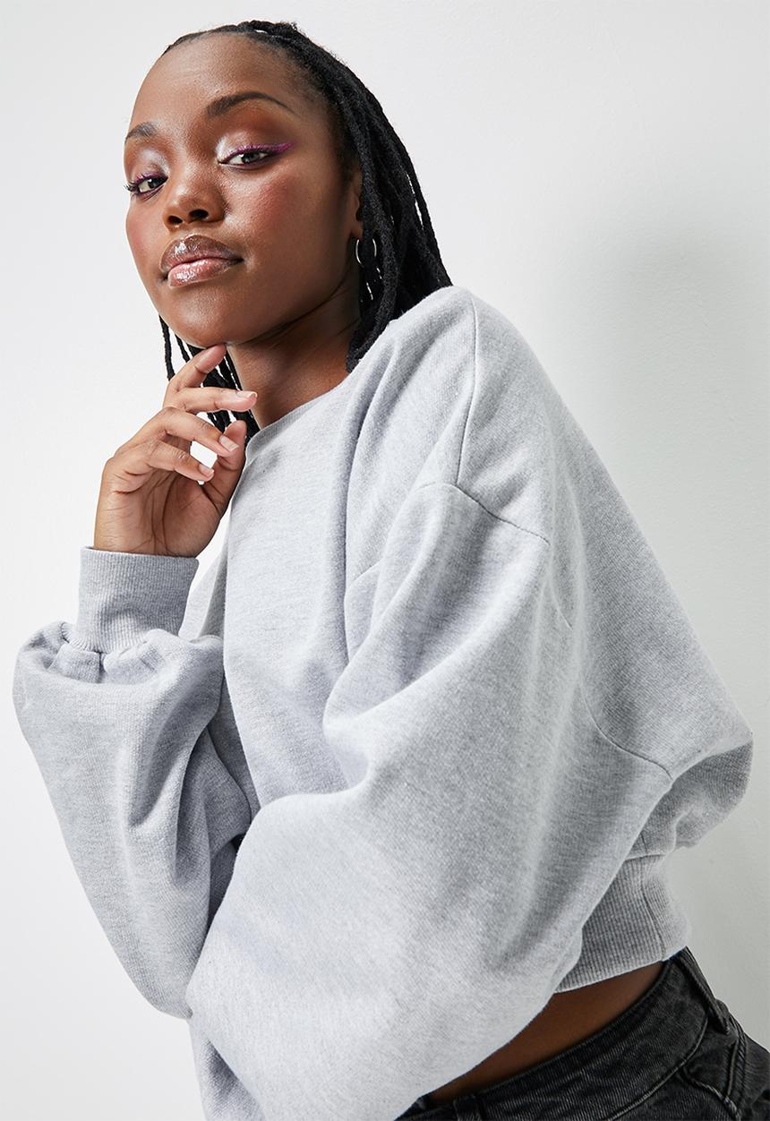 Blake -  Co-Ord Cropped crew sweat - grey melange