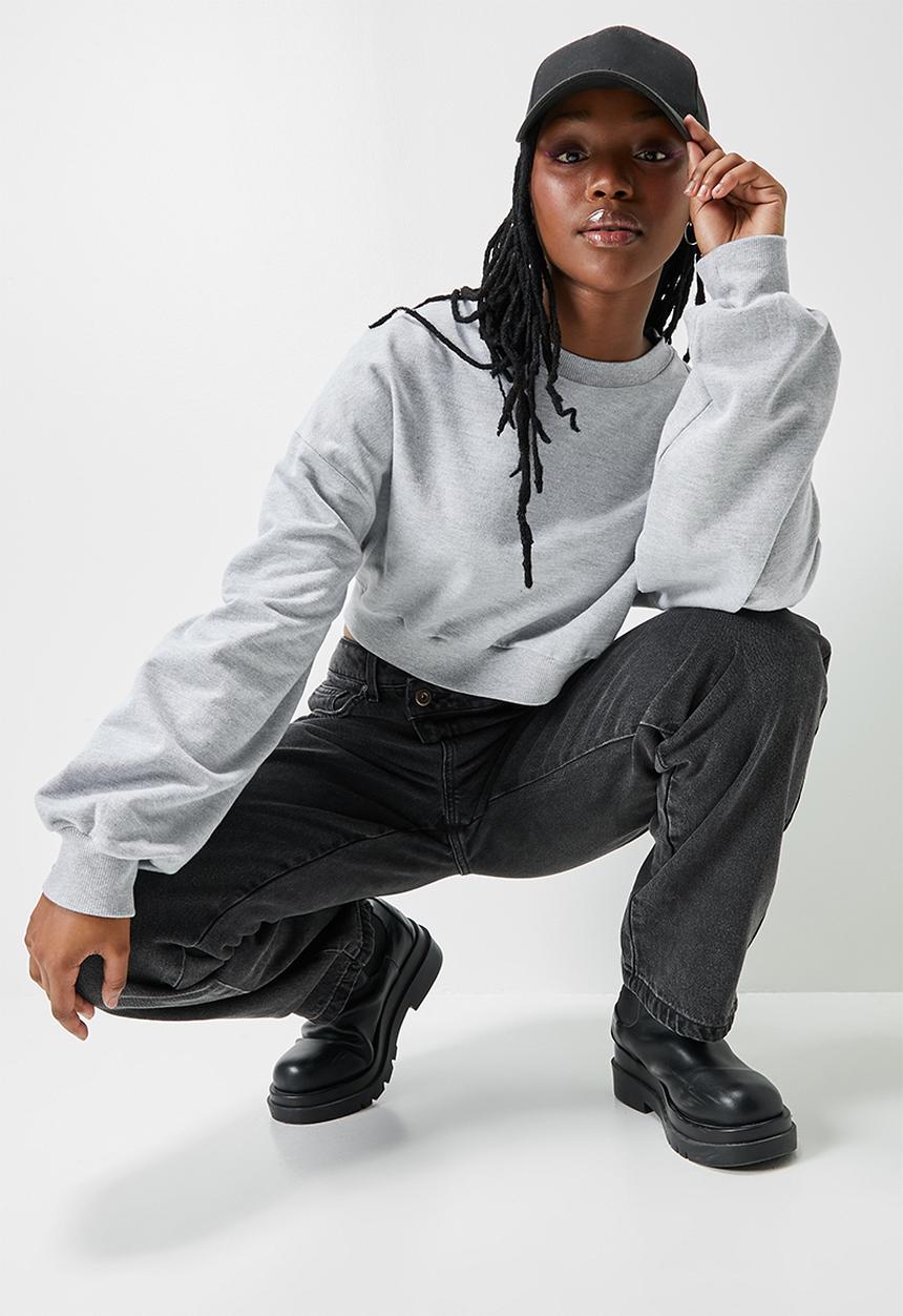 Blake -  Co-Ord Cropped crew sweat - grey melange