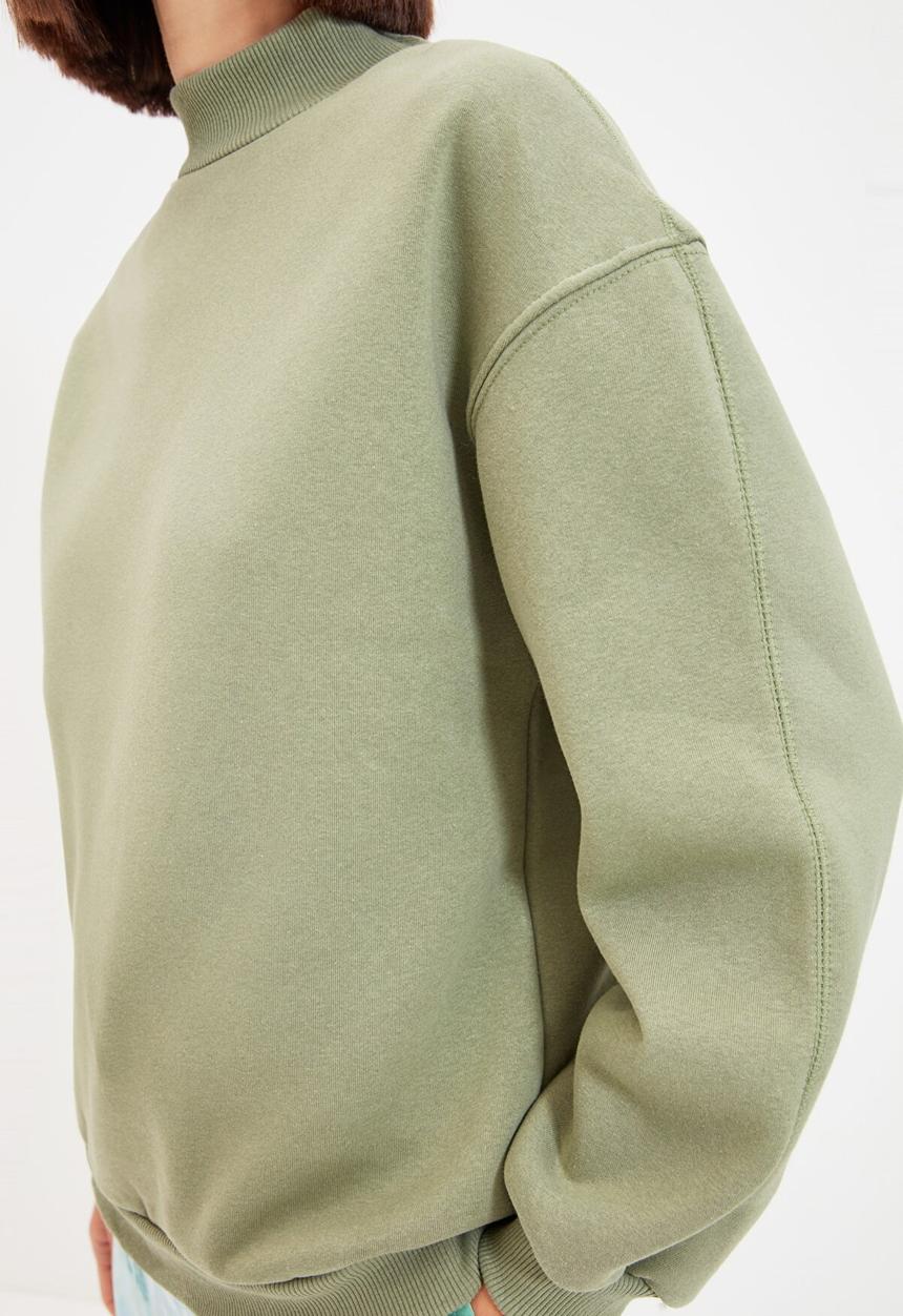 Trendyol - Upright collar knitted sweatshirt  - khaki