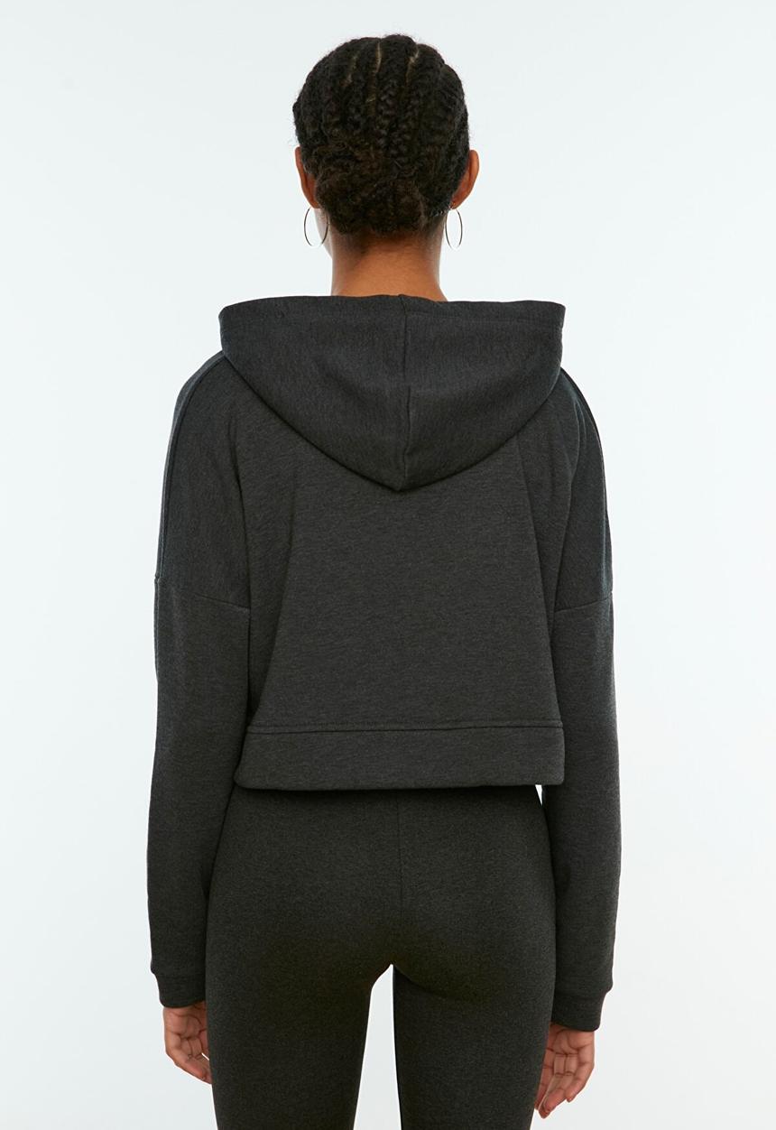 Trendyol - Hooded crop knitted sweatshirt  - grey 