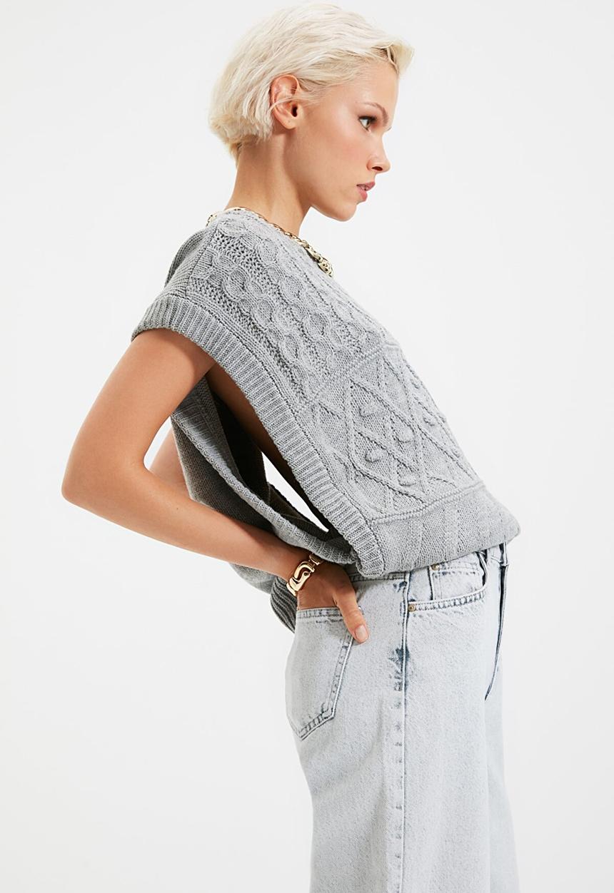 Trendyol - Knitted detailed knitwear sweater  - grey