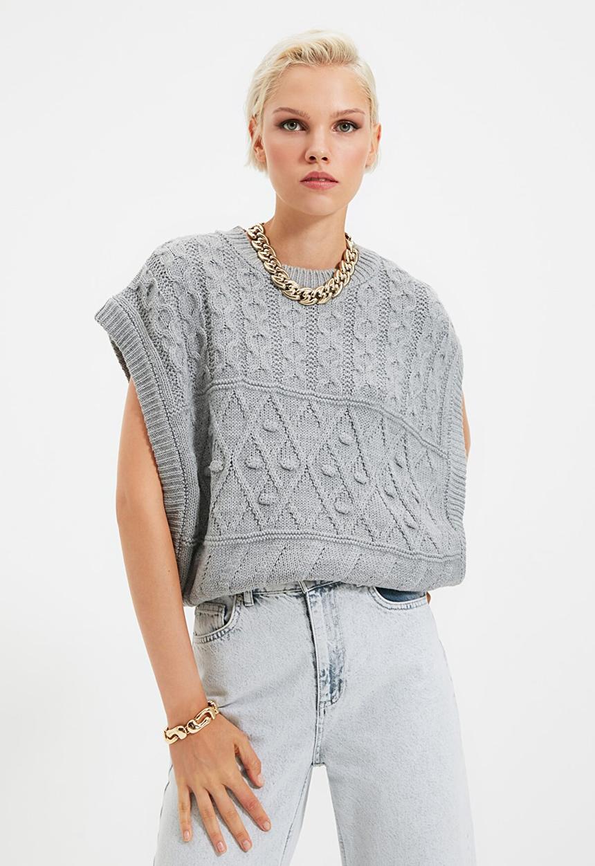 Trendyol - Knitted detailed knitwear sweater  - grey
