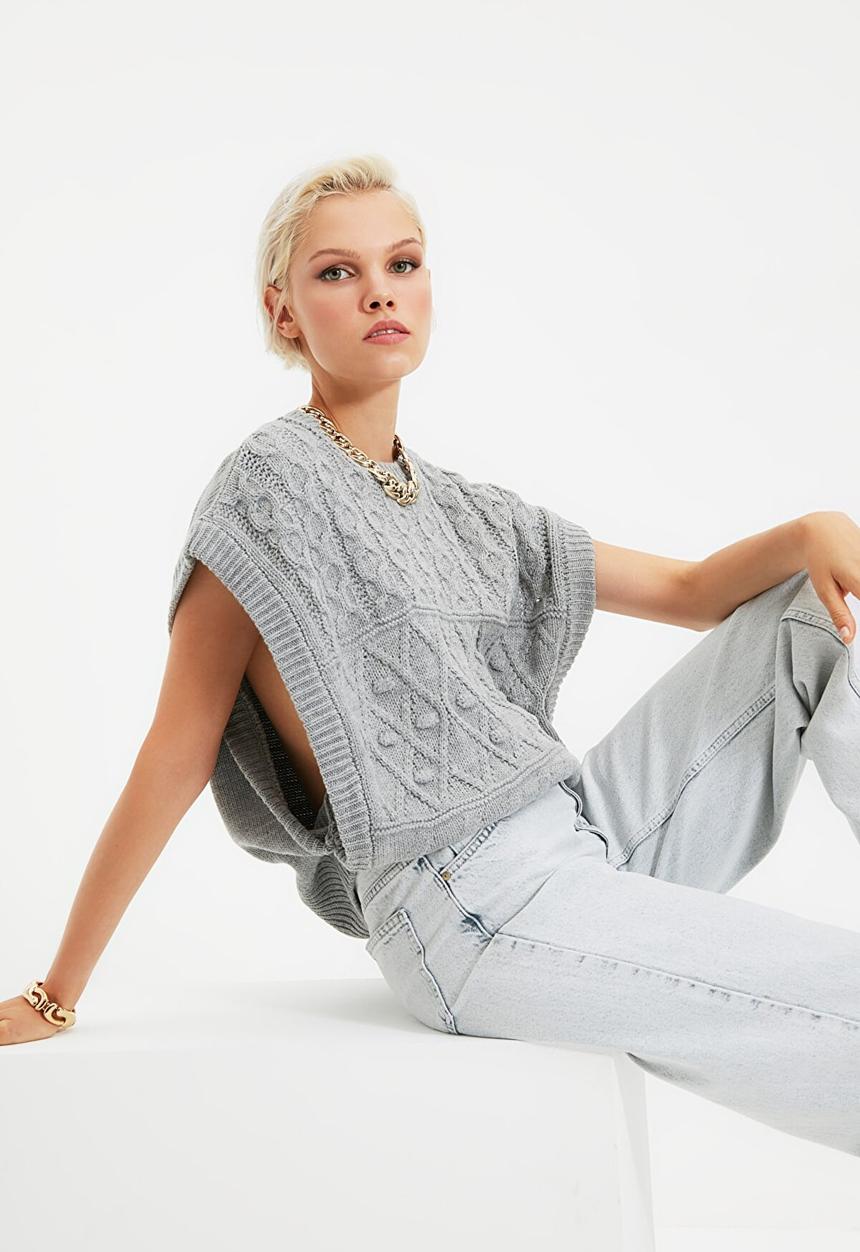 Trendyol - Knitted detailed knitwear sweater  - grey