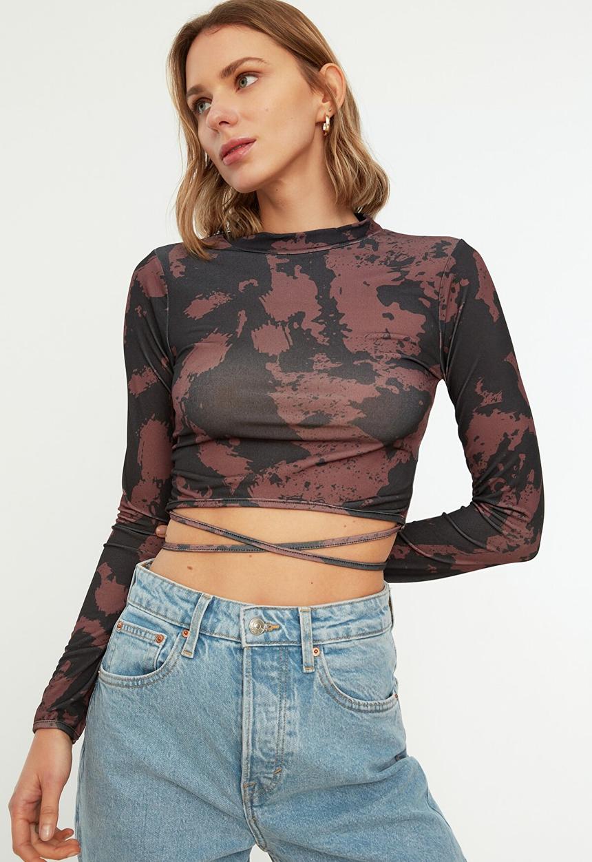 Trendyol - Tie detailed batik knitted blouse  - black