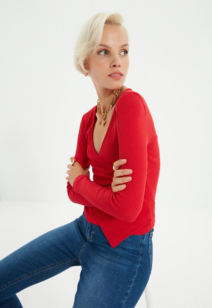 Trendyol - Double breasted knitted blouse  - red