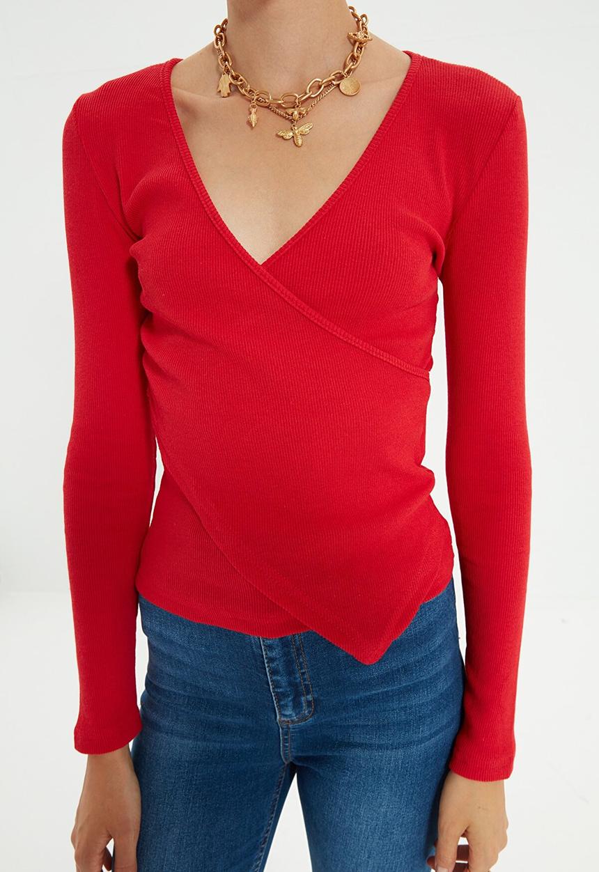 Trendyol - Double breasted knitted blouse  - red