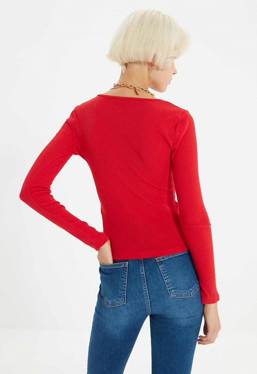 Trendyol - Double breasted knitted blouse  - red