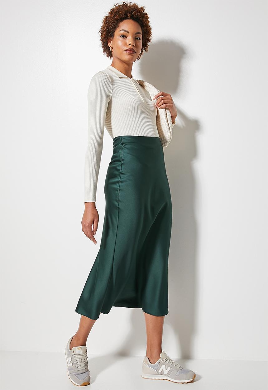 Superbalist - Long midi slip skirt - pine green
