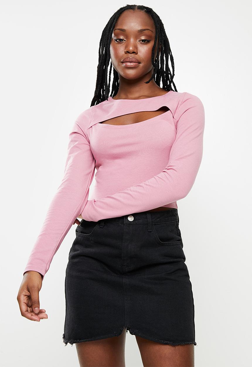 Cotton On - Lara keyhole long sleeve top - rouge pink