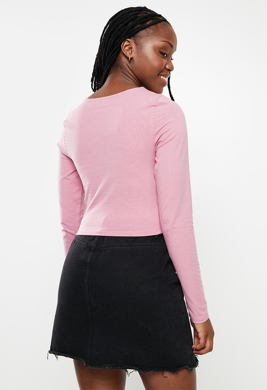 Cotton On - Lara keyhole long sleeve top - rouge pink