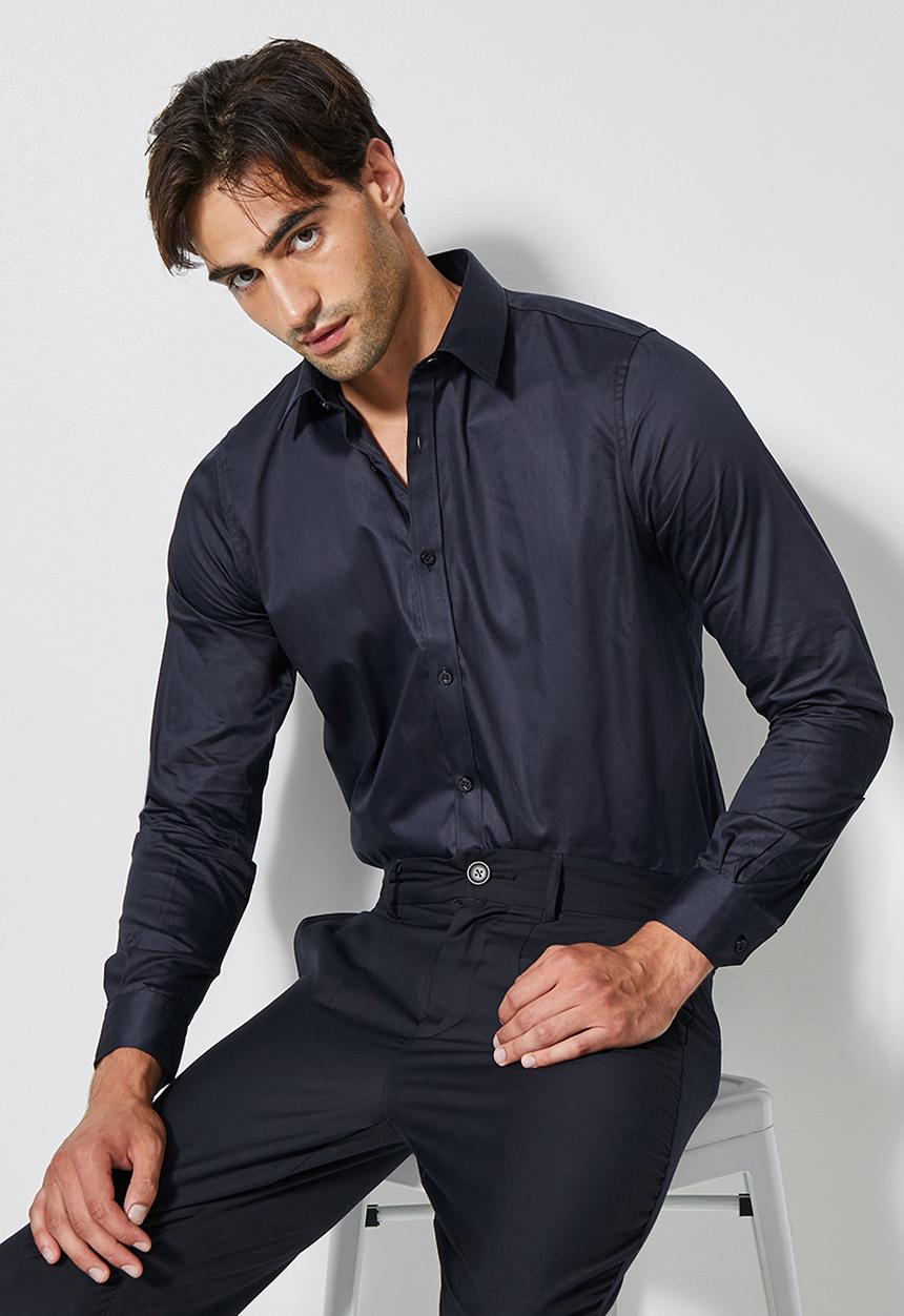 Superbalist - Jos slim sateen shirt - navy