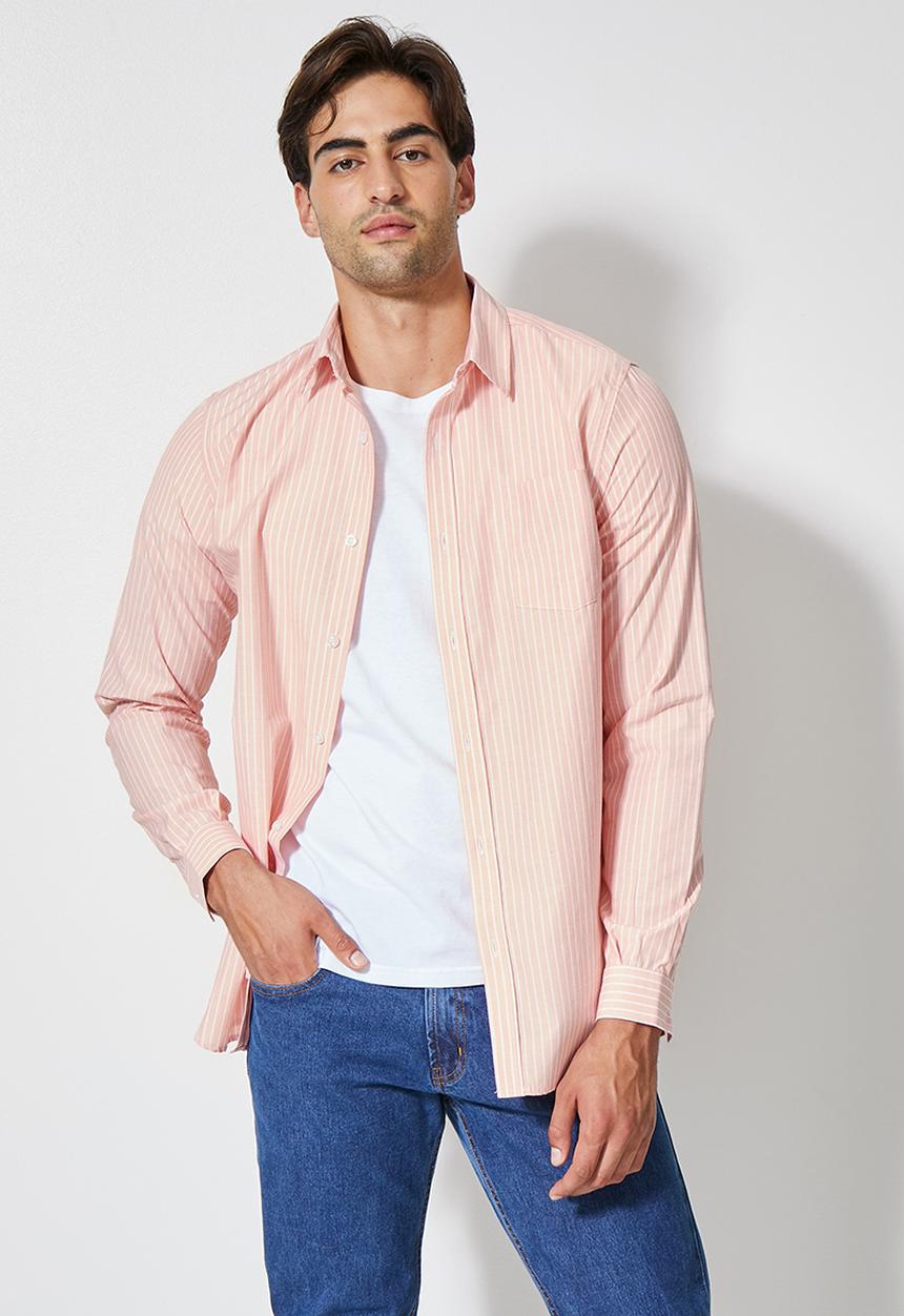Superbalist - Barber regular fit stripe shirt - pink & white 