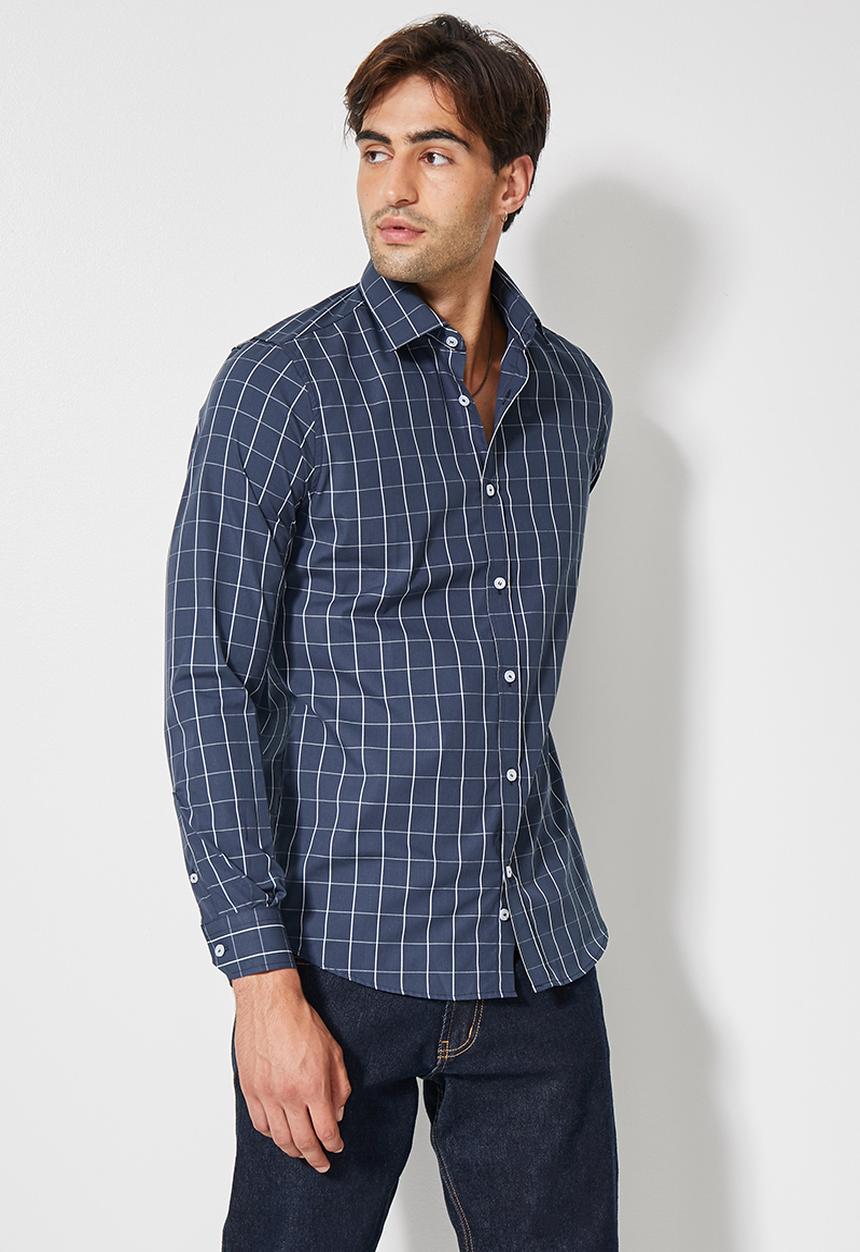 Superbalist - Jos slim check shirt - navy & white 