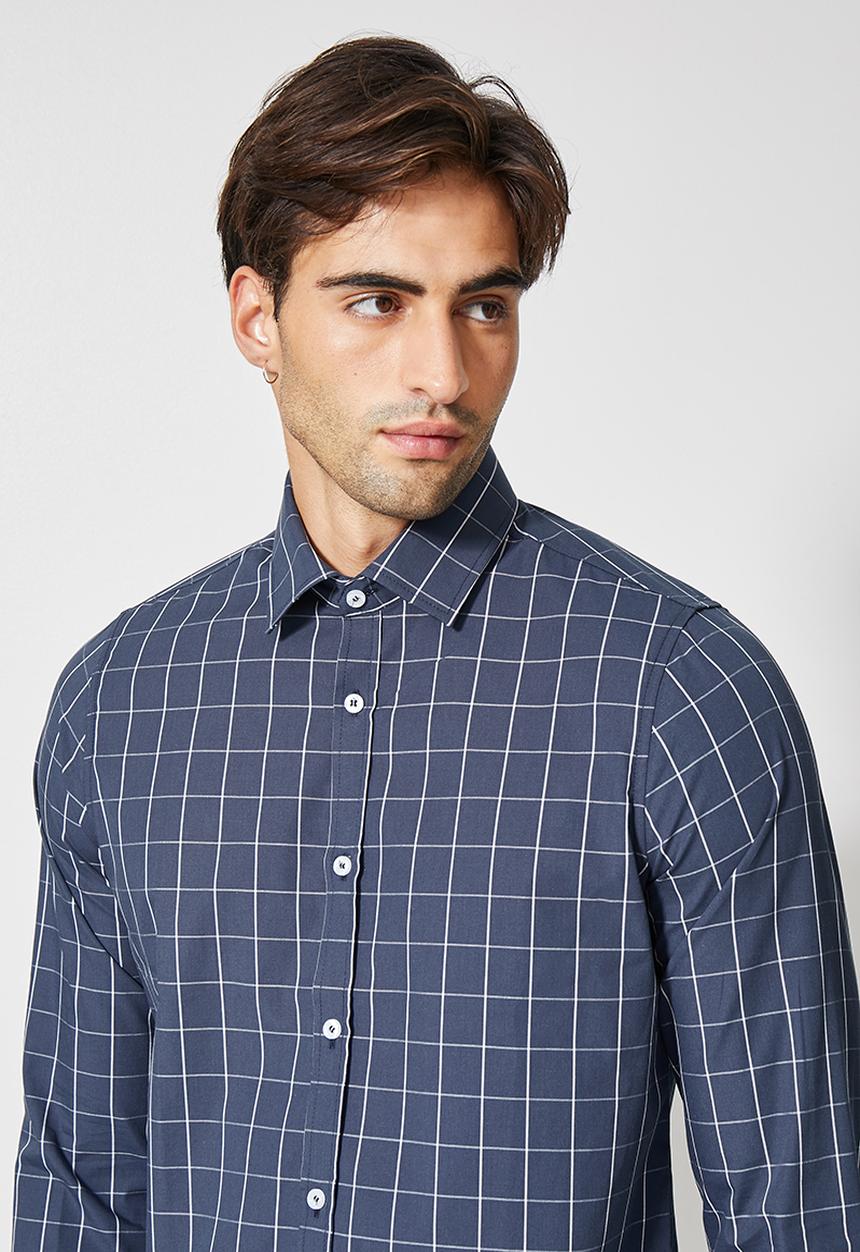 Superbalist - Jos slim check shirt - navy & white 