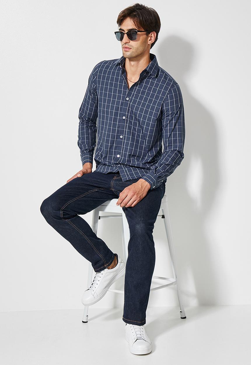 Superbalist - Jos slim check shirt - navy & white 