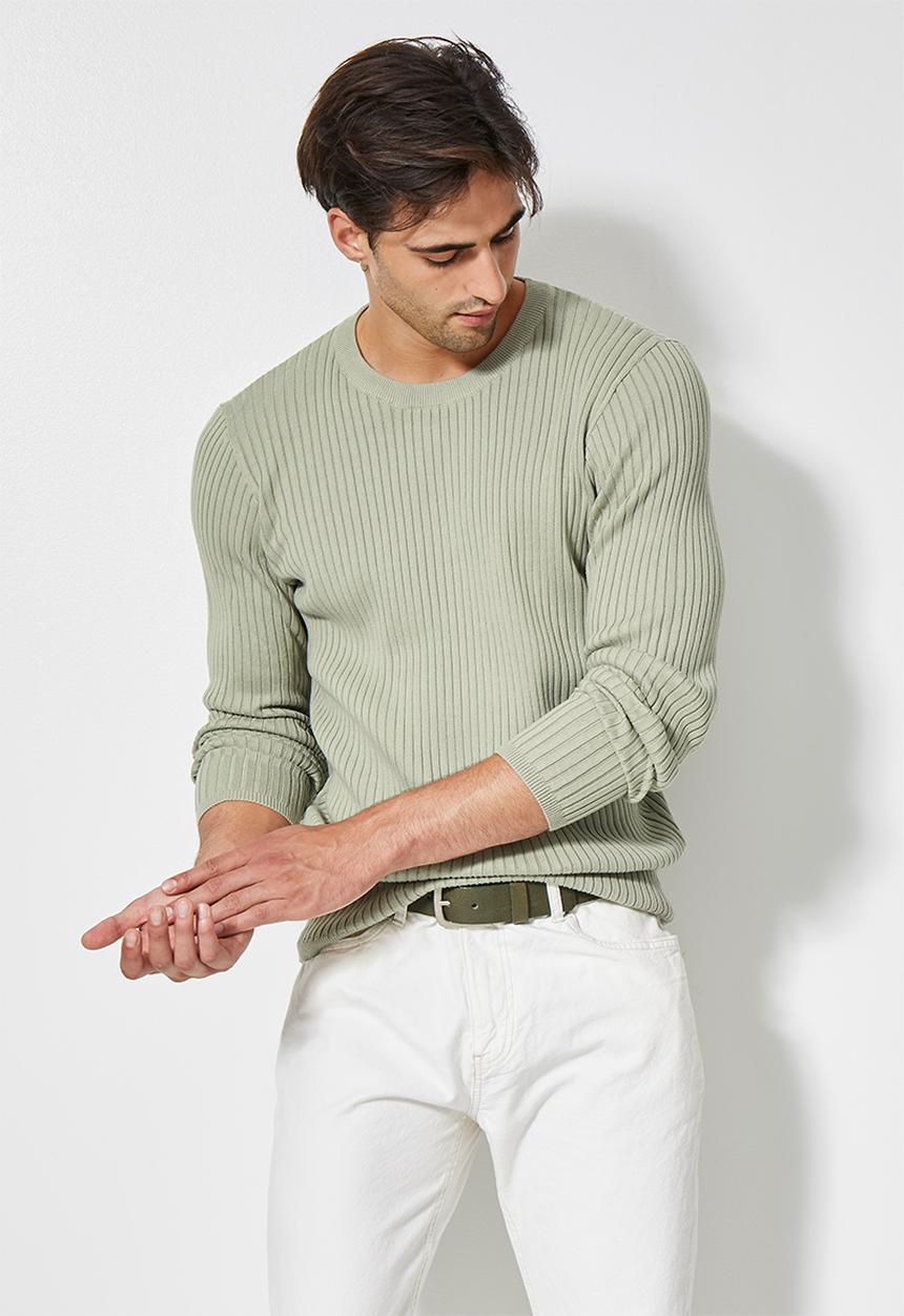 Superbalist - Slim fit ribbed crew neck knit - dirty mint