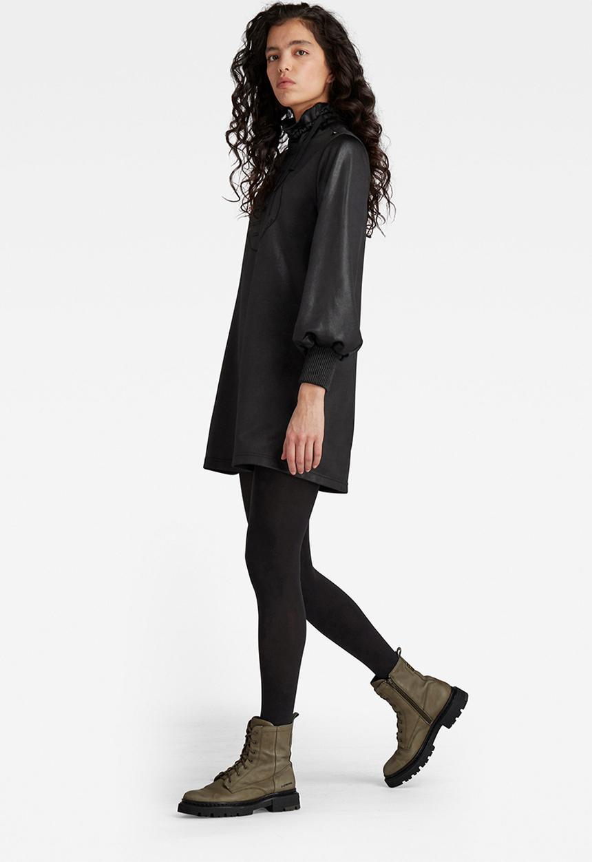 G-STAR - Ruffle neck embro dress - black